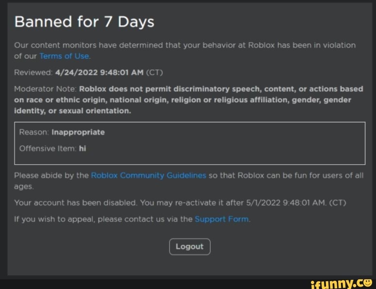 Eis que o ifunny chefe entra pra moderação do roblox: Moderator