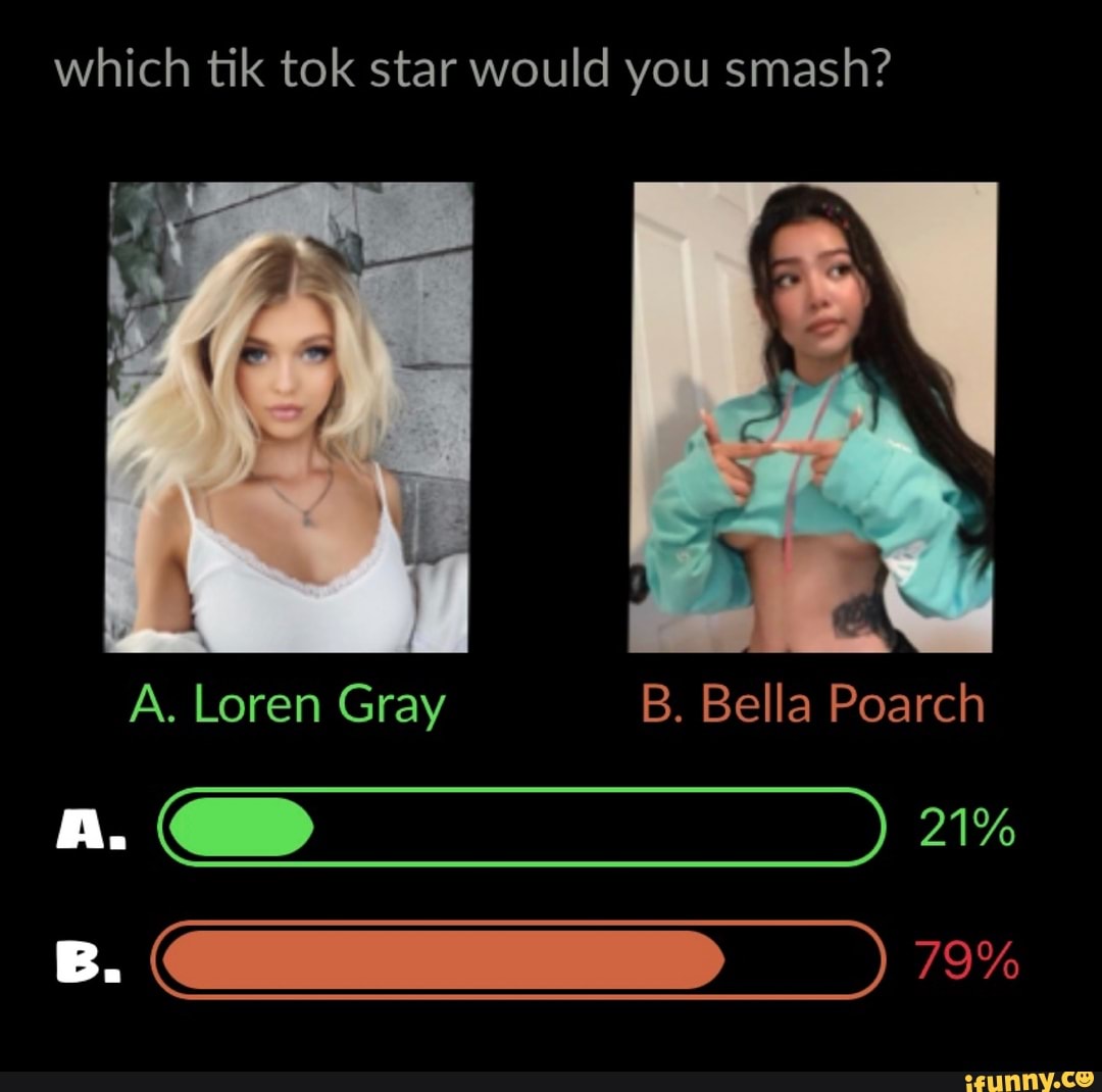 Which tik tok star would you smash? A. Loren Gray B. Bella Poarch Ba 21% B.  - iFunny Brazil