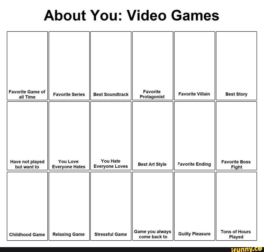 About You: Video Games Favorite Game of Favorite all Time Favorite Series  II Best Soundtrack Protagonist