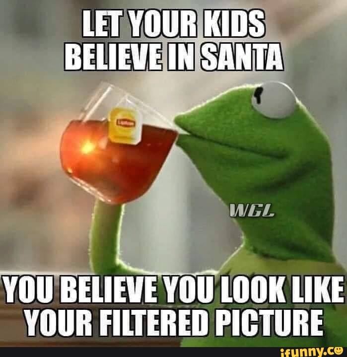 LET YOUR KIDS BEWIEVE IN' SANTA YOU BELIEVE YOU LOOK LIKE YOUR FILTERED ...