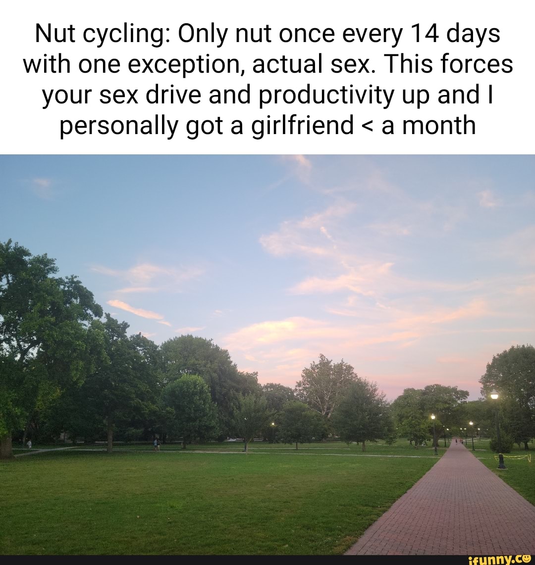 Nut cycling: Only nut once every 14 days with one exception, actual sex.  This forces your sex drive and productivity up and I personally got a  girlfriend < a month - iFunny Brazil