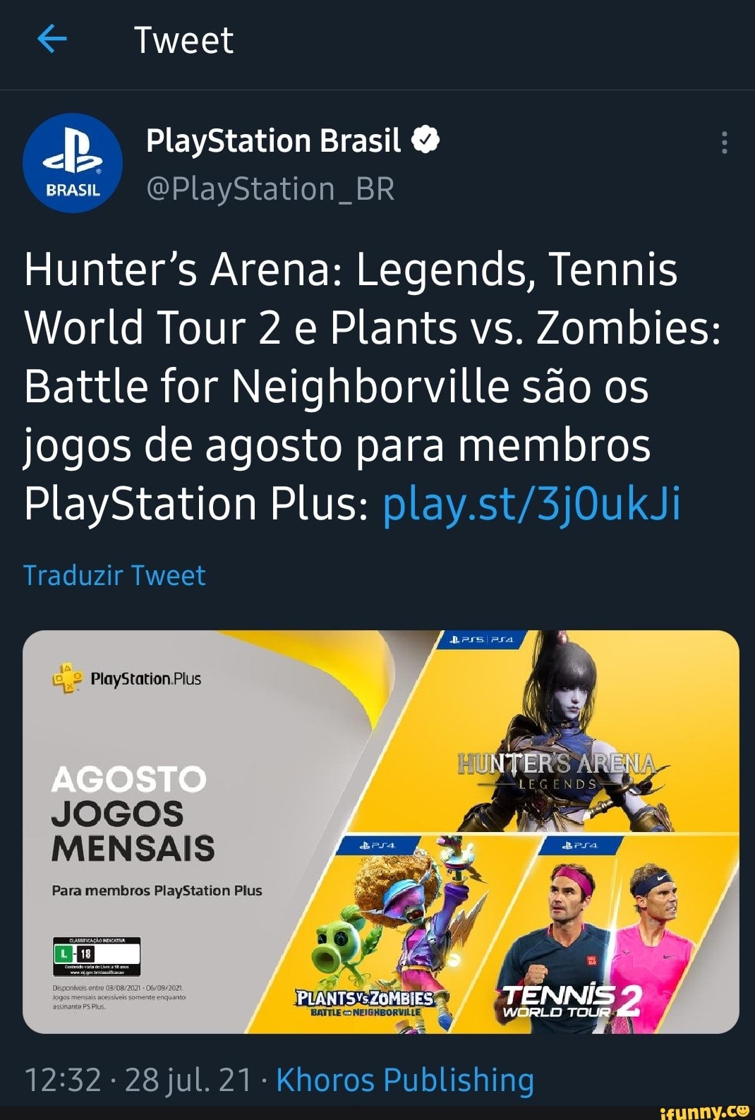 Tennis World Tour 2 e Hunter's Arena são os jogos grátis da PS Plus