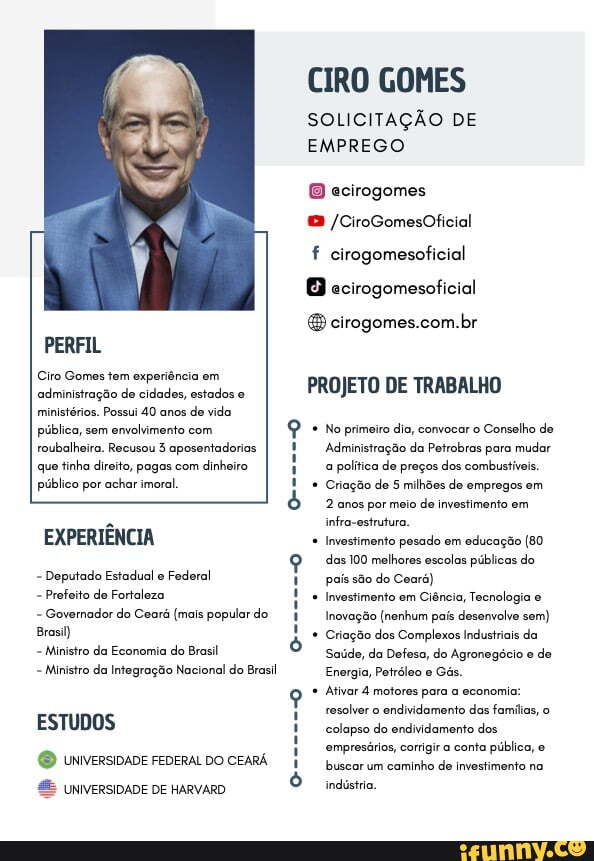 PERFIL Ciro Gomes tem experi ncia em administra o de cidades