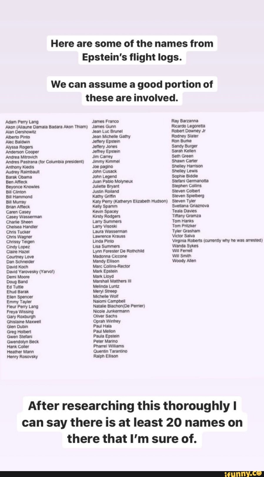Celebs on epstein flight logs