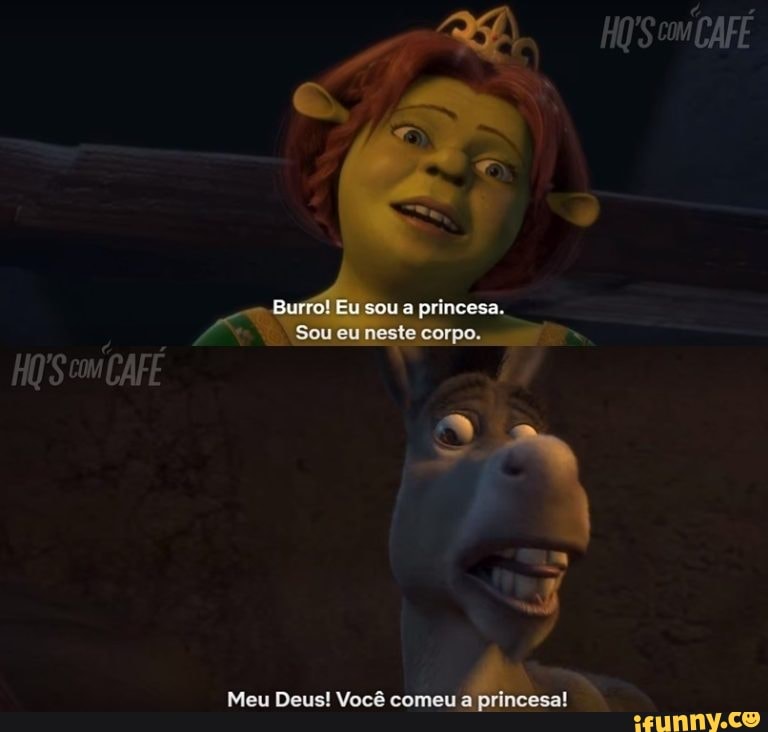 Teu meme ai - - Shrek: Amor, você foi pro pântano hoje? - Fiona: Não. -  Shrek: E esse cururu aqui?