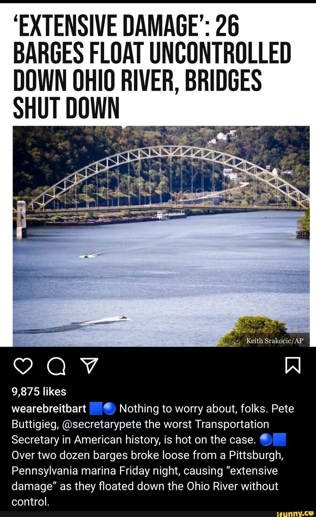 EXTENSIVE DAMAGE' 26 BARGES FLOAT UNCONTROLLED DOWN OHIO RIVER