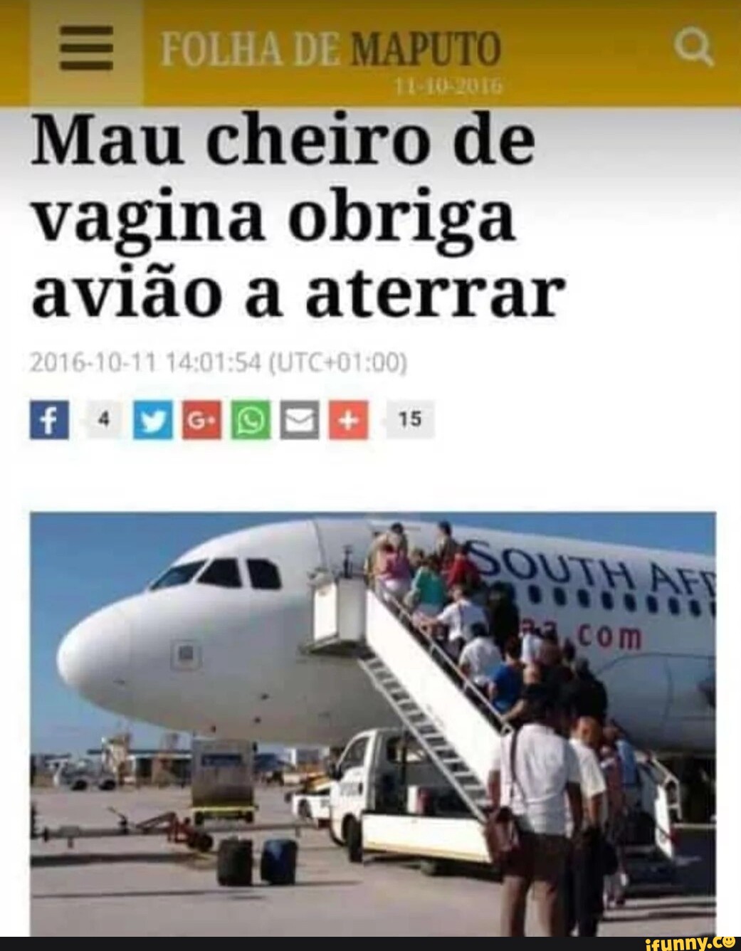 Mau cheiro de vagina obriga avião a aterrar 2016-10-11 - iFunny Brazil