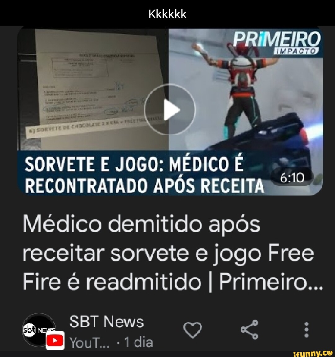 Médico é demitido após receitar sorvete de chocolate e Free Fire