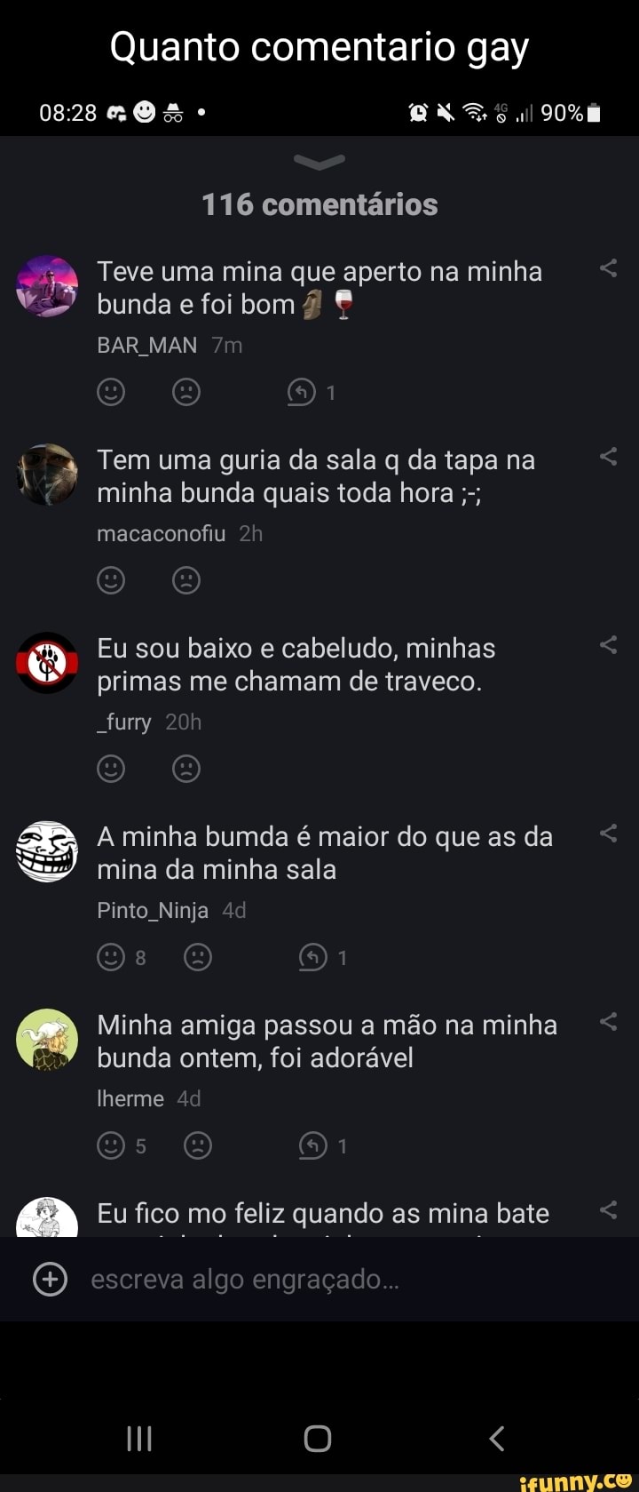 Quanto comentario gay al 116 comentários iN Teve uma mina que aperto na  minha bunda e