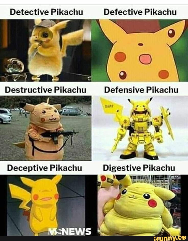 Detective Pikachu Defective Pikachu Destructive Pikachu Defensive ...