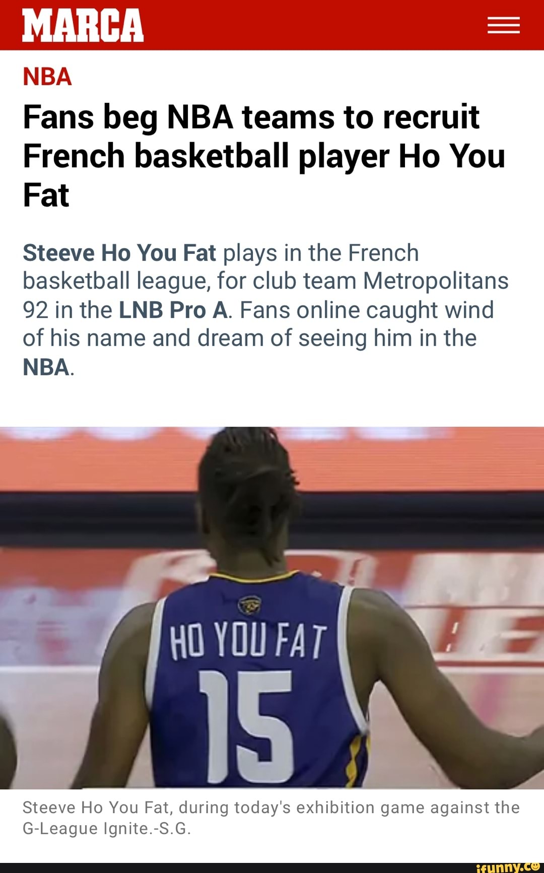 MARCA NBA Fans beg NBA teams to recruit French basketball player Ho You Fat  Steeve Ho