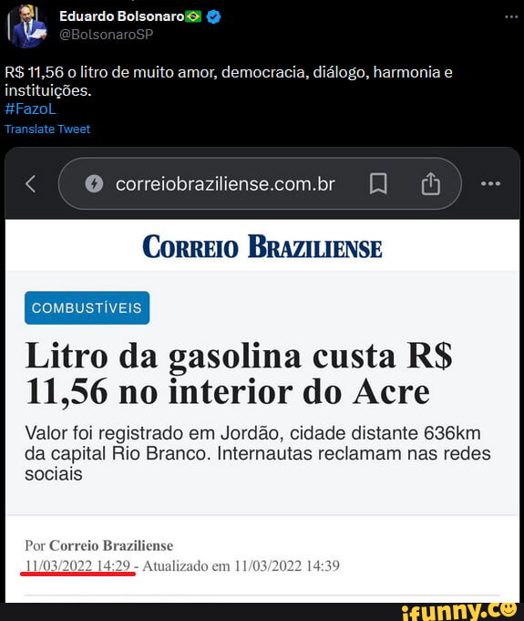 Litro da gasolina custa R$ 11,56 no interior do Acre