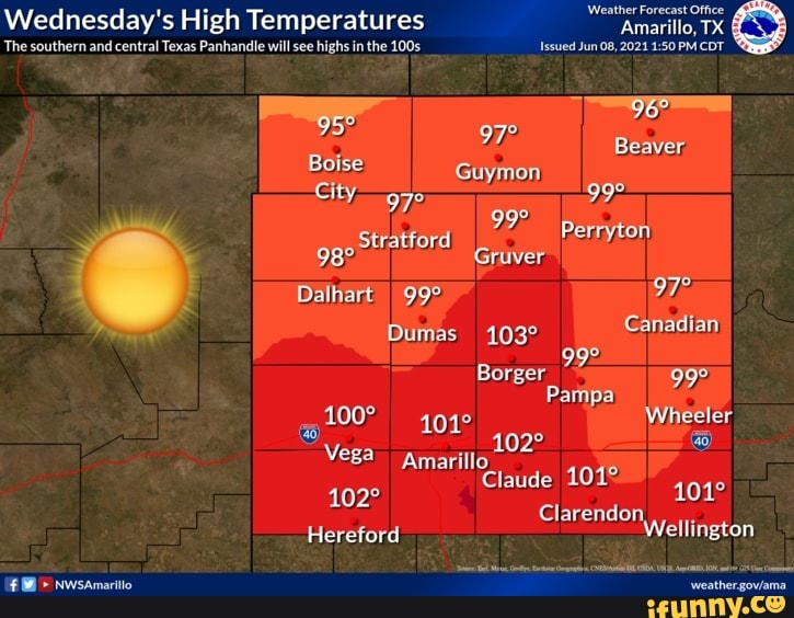 Wednesday's The southern and central High Texas Temperatures Issued 08