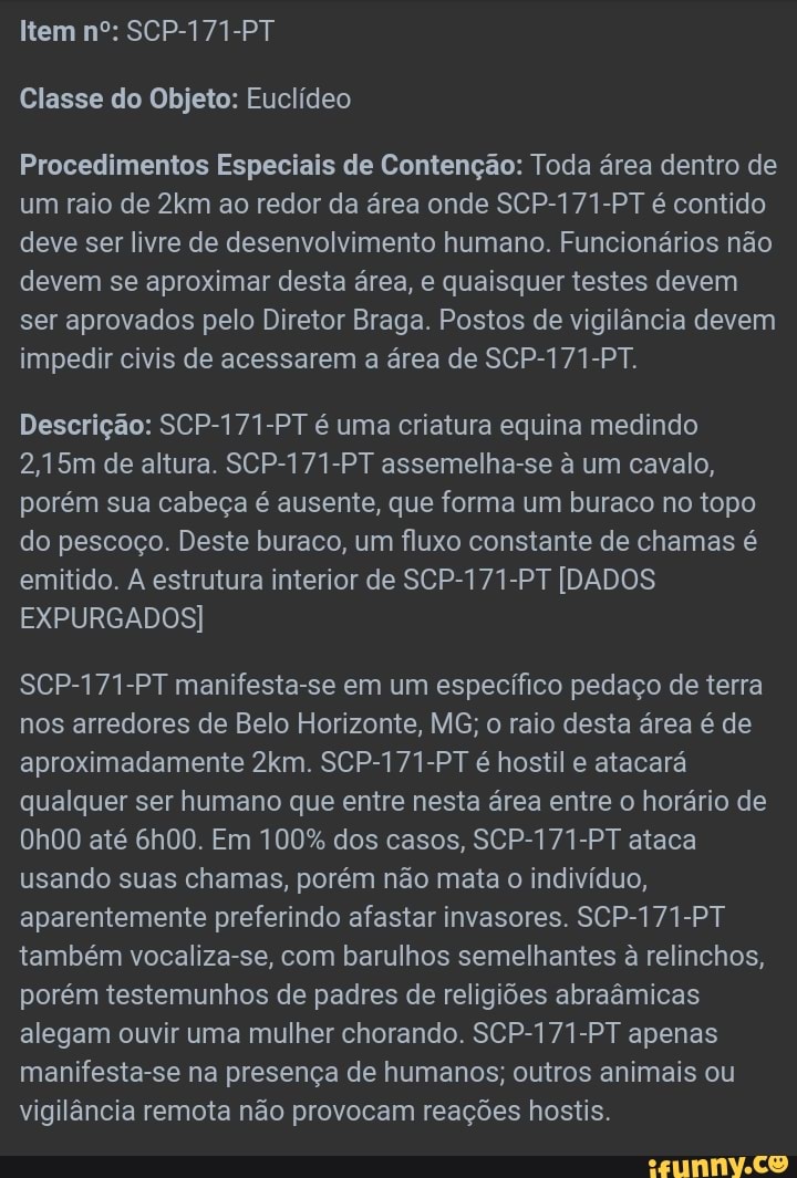 LT Objeto: Euclideo Procedimentos Especiais de Contengao: SCP-096 deve ser  mantido em sua cela, em