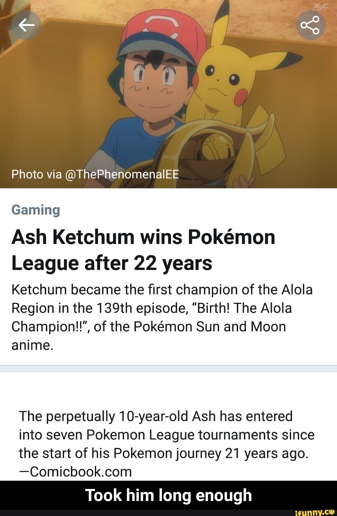 Photo via @ThePhenomenalEE Gaming Ash Ketchum wins Pokémon League