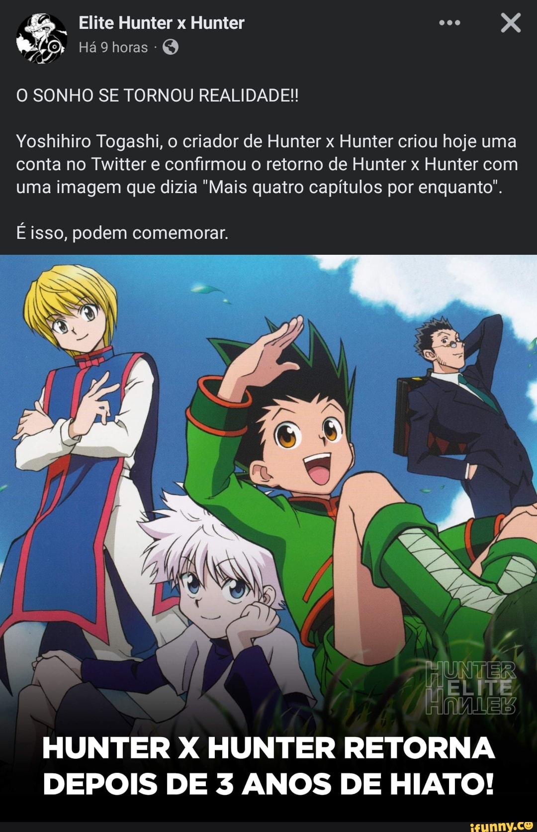 Elite Hunter x Hunter - Um dia e Funimation no Brasil e os sites piratas  tão como