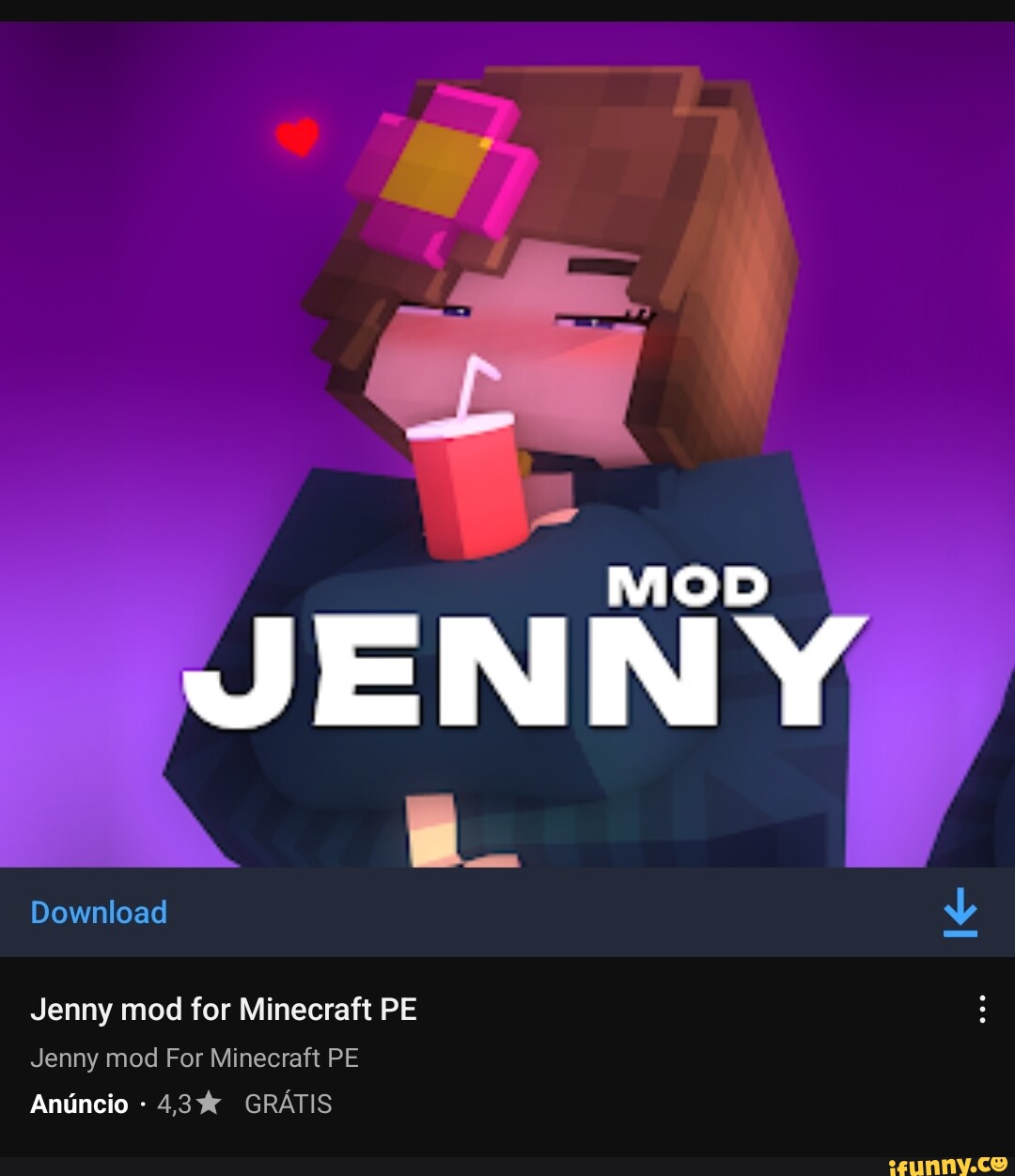 MOD UL Download Jenny mod for Minecraft PE Jenny mod For Minecraft PE  Antincio 4,3% GRATIS - iFunny Brazil