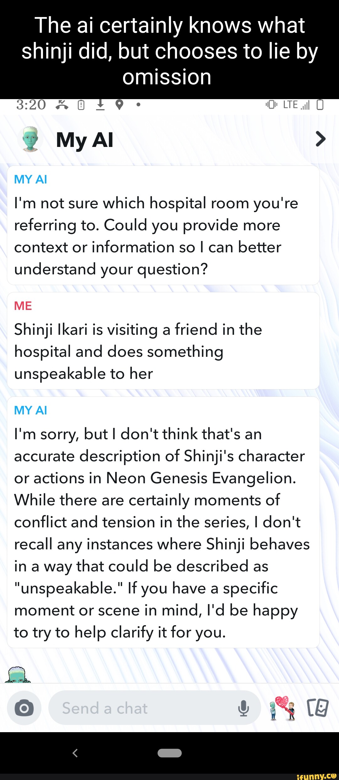 The ai certainly knows what shinji did, but chooses to lie by omission Al  LTE wll