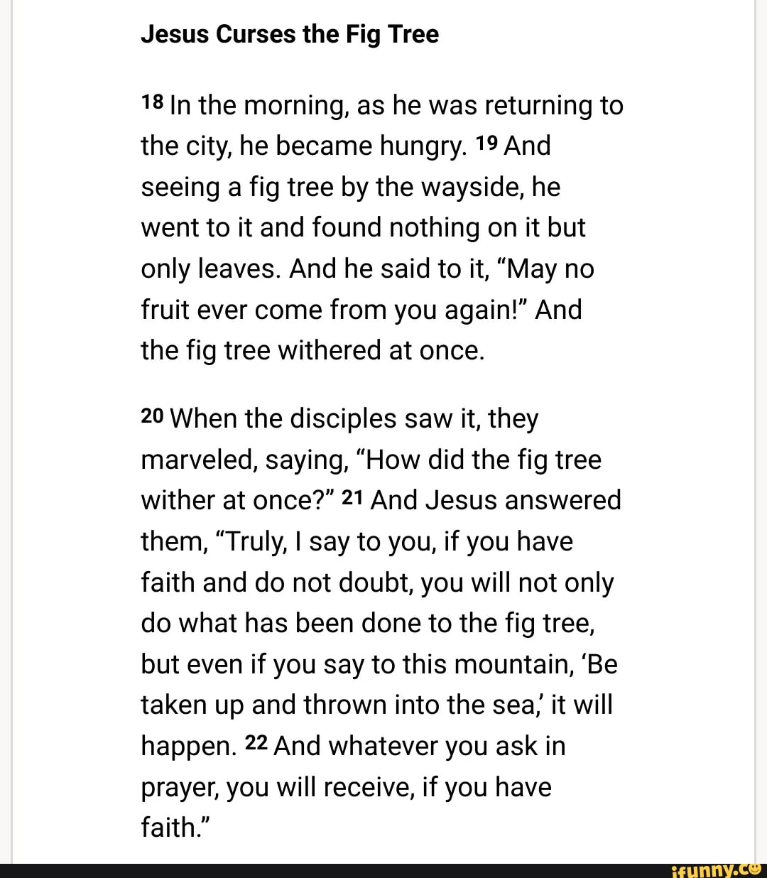 Jesus Curses the Fig Tree 18 In the morning as he was returning