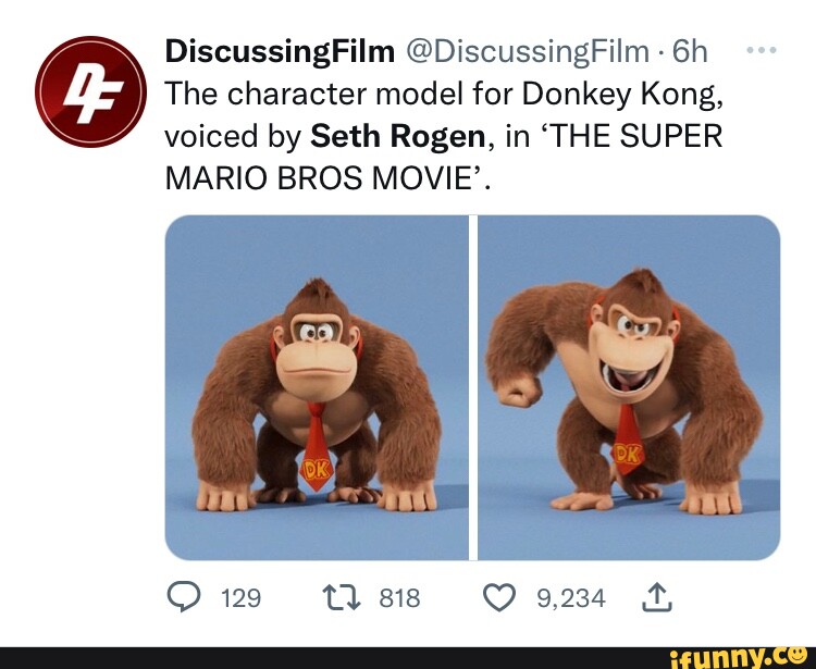 DiscussingFilm @DiscussingFilm The character model for Donkey Kong, voiced  by Seth Rogen, in 'THE SUPER MARIO BROS MOVIE'. Ow trrss 9,234 - iFunny  Brazil