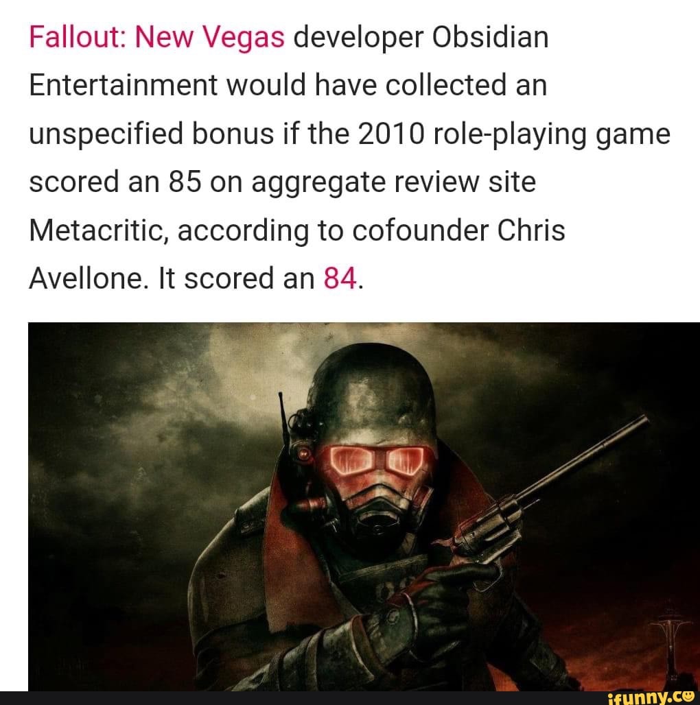Obsidian denied bonus over New Vegas Metacritic score - Studio Head -  GameSpot