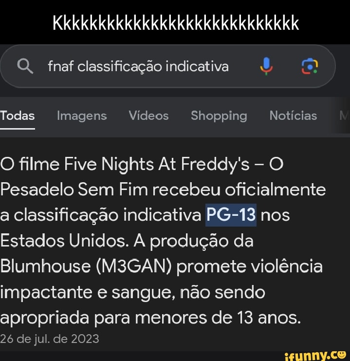 A classificação do filme Five Nights at Freddie's já saiu: e é