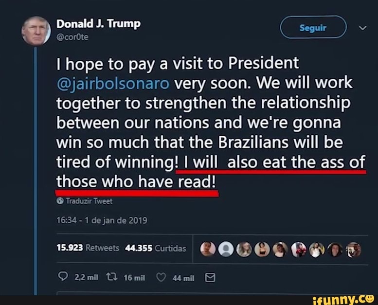 I hope to pay a visit to President @jairbolsonaro very soon. We will work  together to