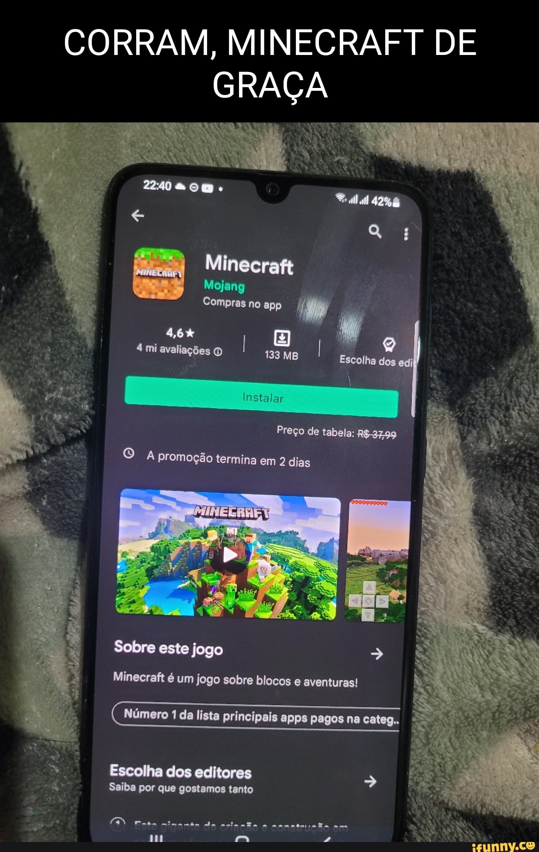CORRAM, MINECRAFT DE GRAÇA 2240 Minecraft ha, Mojang Compras no app 4,6% I 4