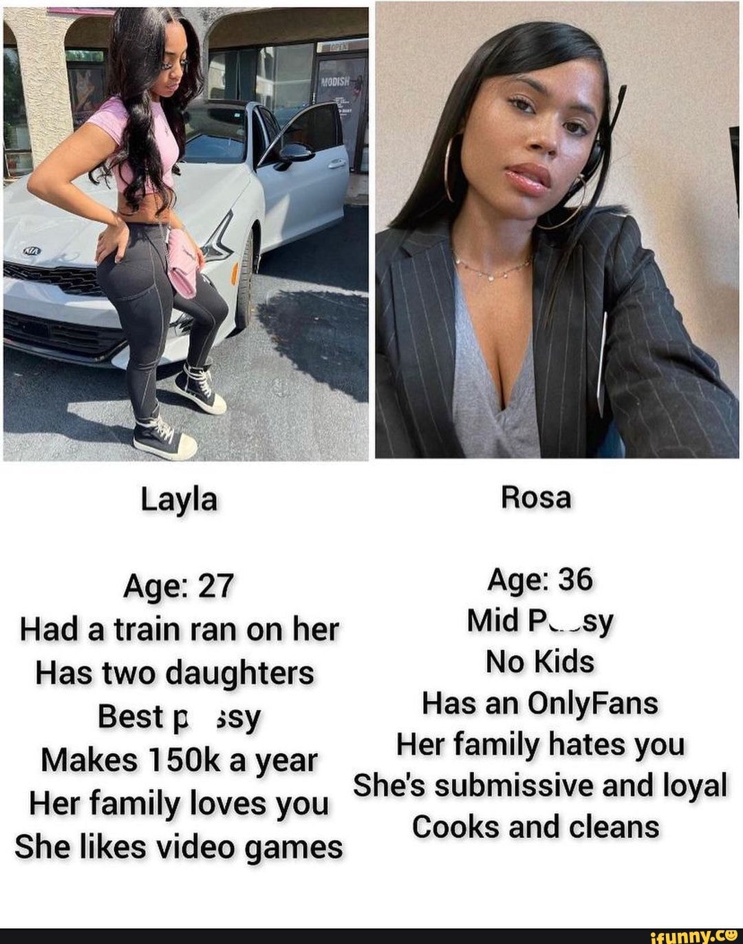 Layla Rosa Age: 27 Age: 36 Had a train ran on her Mid P.. -sy Has