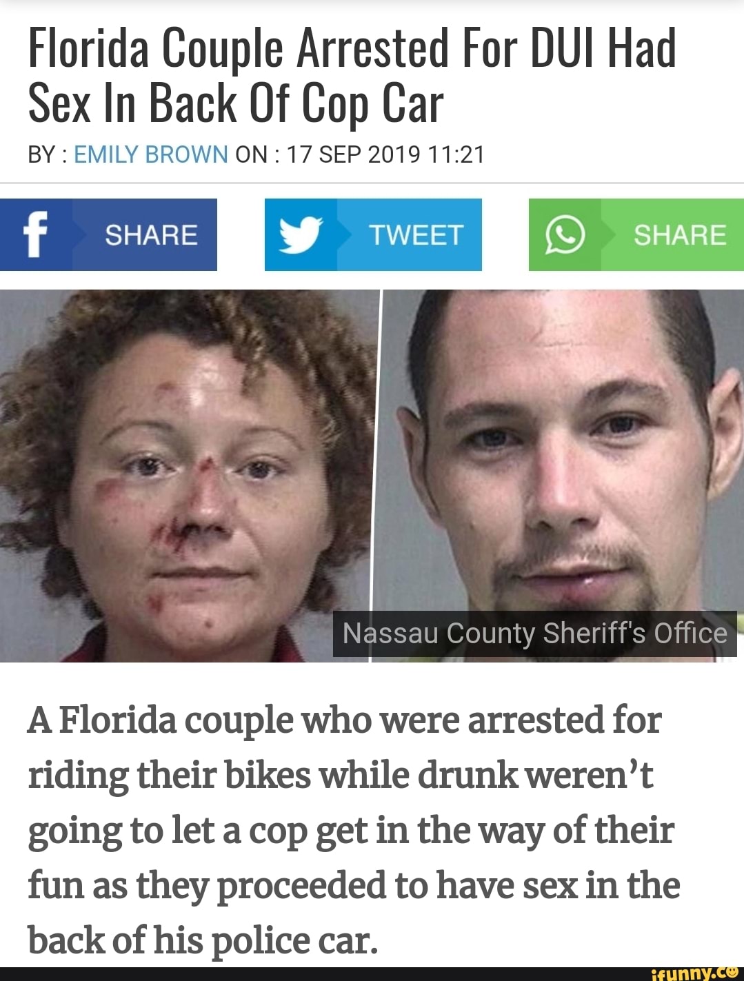 Florida Couple Arrested For DUI Had Sex In Back Of Cop Car BY : EMILY BROWN  ON :