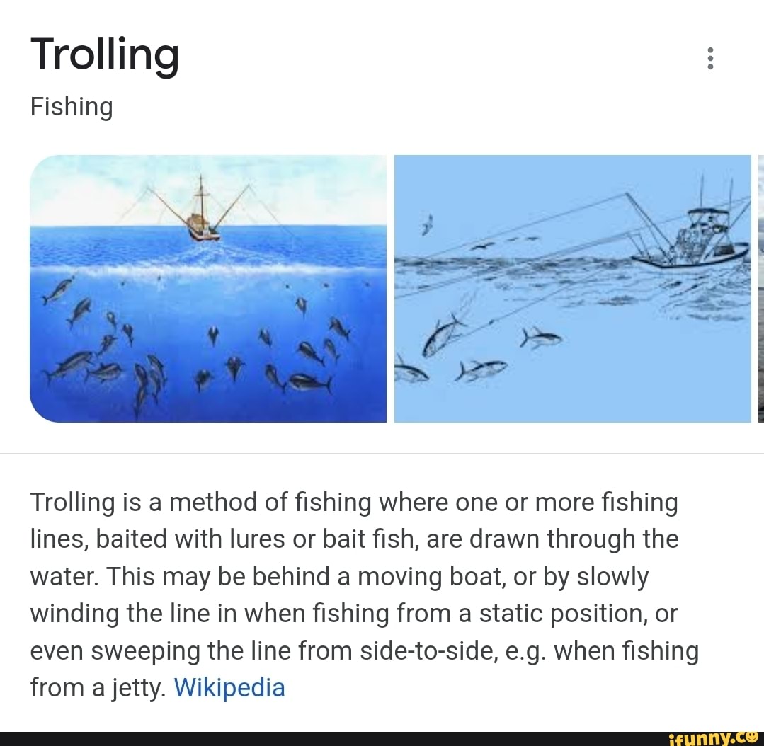 Trolling Fishing Trolling is a method of fishing where one or more