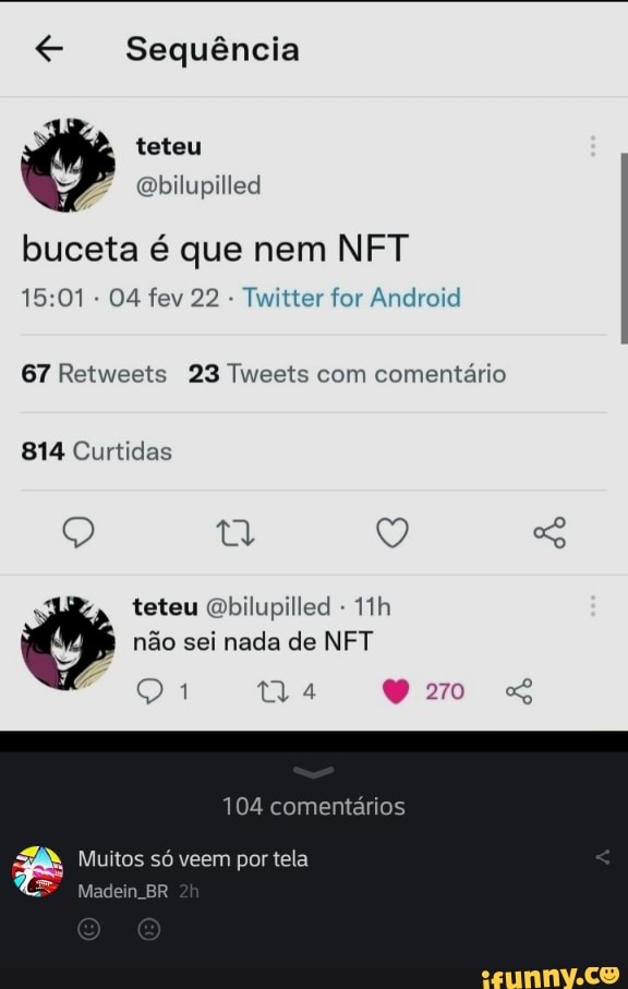 Soca fofo buceta é que nem NFT 04 fev. 22 - Twitter for Android 197  Retweets 55 Tweets com comentário 1.789 Curtidas Q QQ soca fofo Qbilupilled  04 fev. não sei nada de NET 8 ta. 25 756 - iFunny Brazil