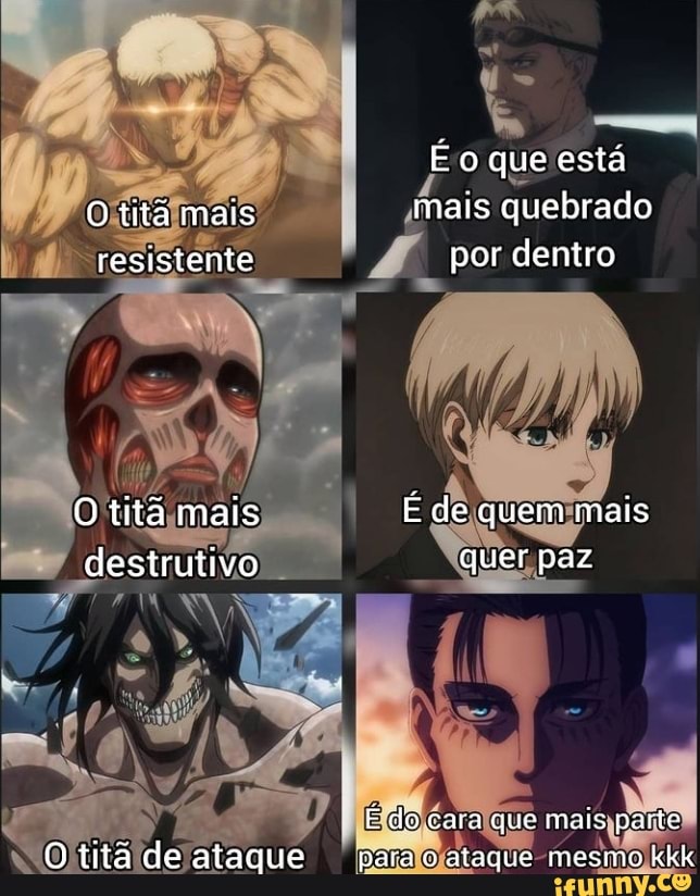 Ocê está preparado? FATOSDE SCONHECIDOS COM BR Attack on Titan não terá um  final feliz Os personagem Uevilgente? - iFunny Brazil