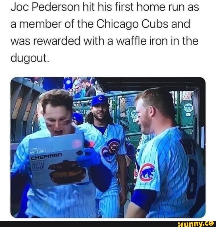 Cubs hilariously gift Joc Pederson a waffle iron in the dugout after his  home run