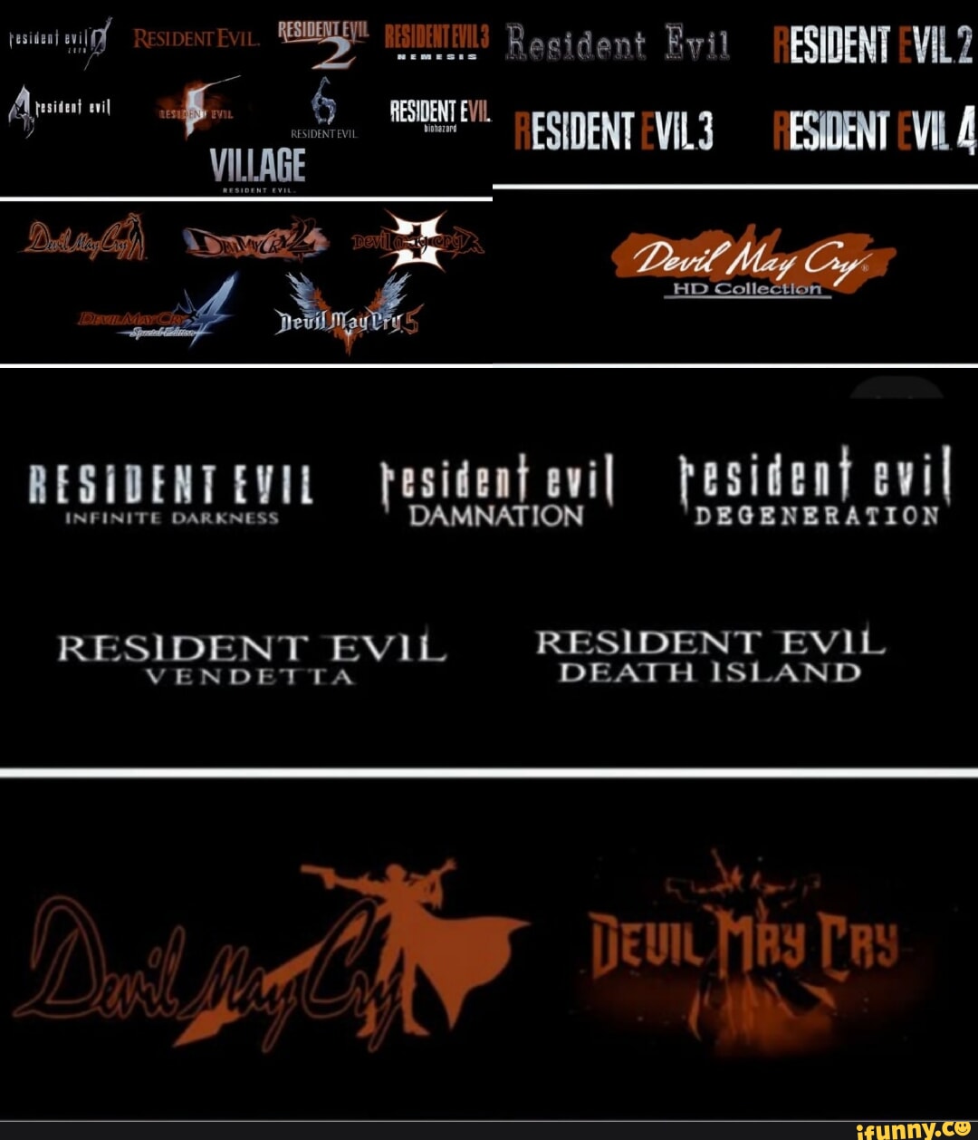 Resident Evil PESIDENT EVIL? HD Colle: of 6 PESIDENT EV VILLAGE INFINITE RESIDENT  EVIL DAMNATION evil DEGENERATION evil INFINITE DARKNE DEGENERATION RESIDENT  EVIL RESIDENT EVIL VENDETTA DEATH ISLAND by - iFunny Brazil