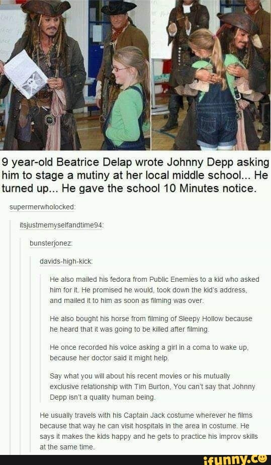 9 year old Beatrice Delap wrote Johnny Depp asking him to stage a