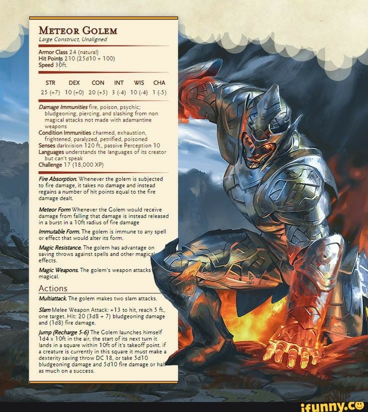 METEOR GOLEM Large Construct, Unaligned 'Armor Class 24 Hit Poings 210