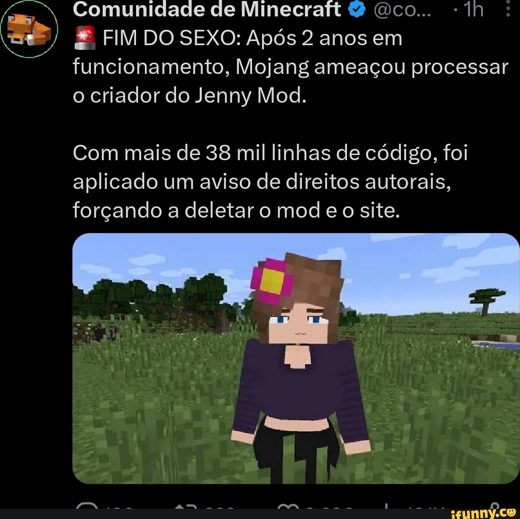 Comunidade de Minecraft co... FIM DO SEXO: Após 2 anos em funcionamento,  Mojang ameaçou processar o