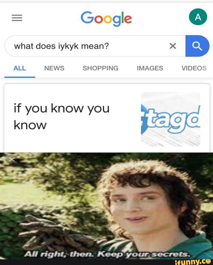Google what does iykyk mean? x ALL NEWS SHOPPING IMAGES VIDEOS if you know  you know - iFunny Brazil