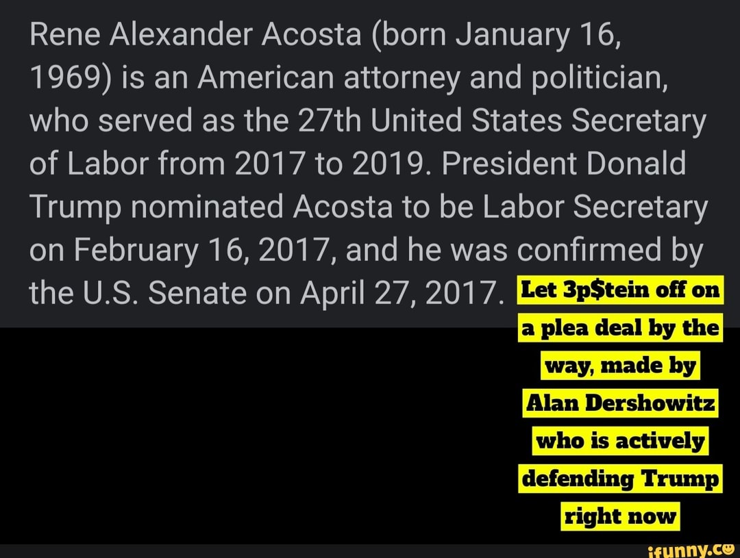 Rene Alexander Acosta (born January 16, 1969) is an American attorney ...