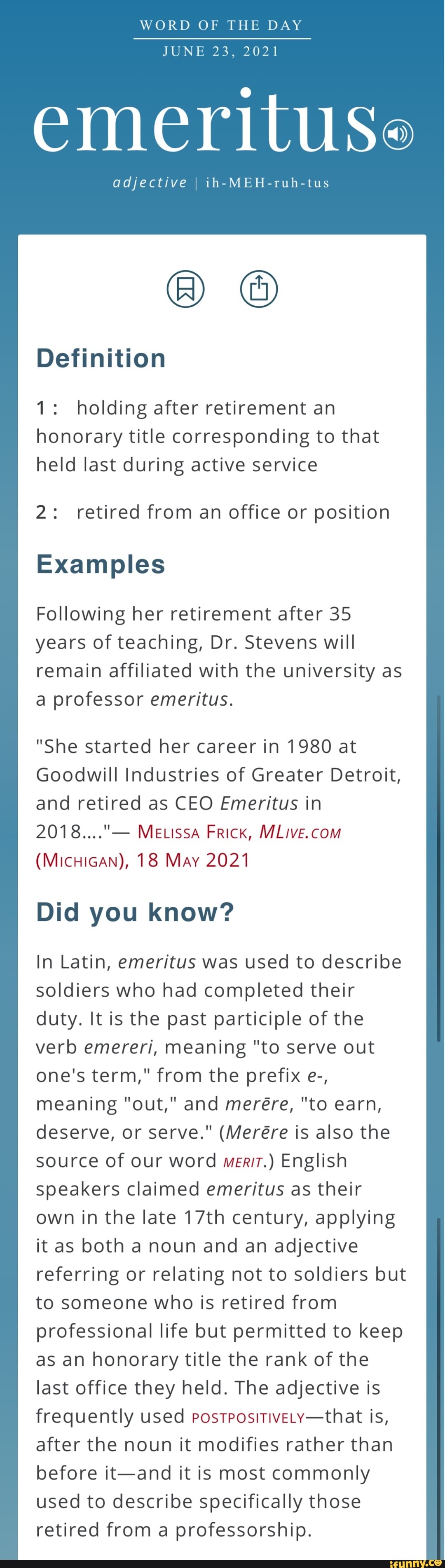 WORD OF THE DAY JUNE 23 2021 emeritus