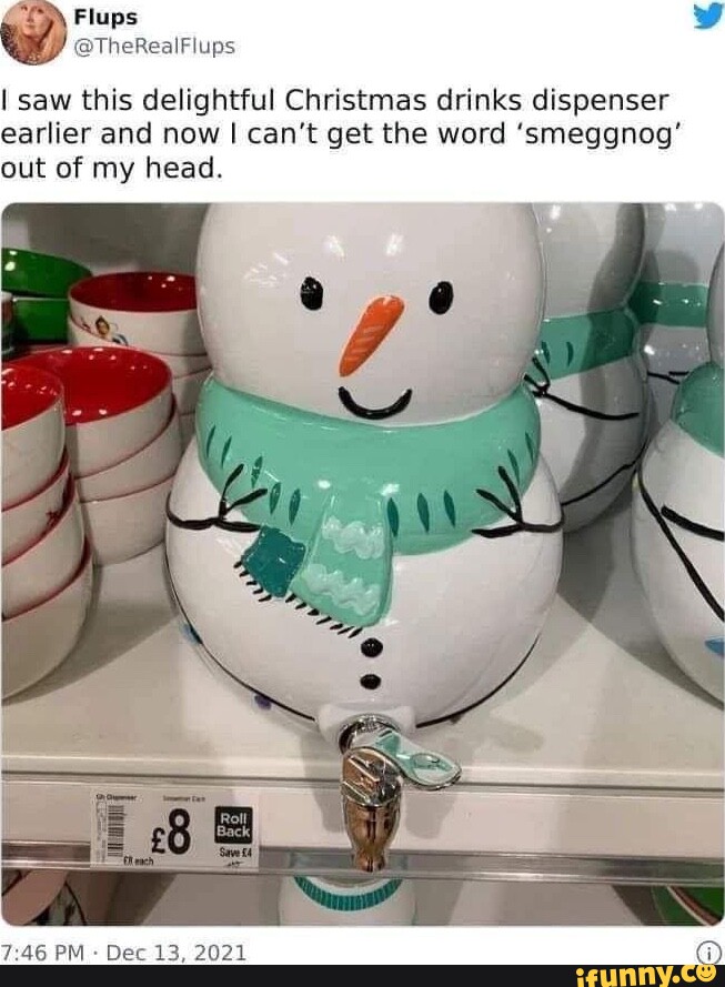 Flups on X: I saw this delightful Christmas drinks dispenser earlier and  now I can't get the word 'smeggnog' out of my head.   / X