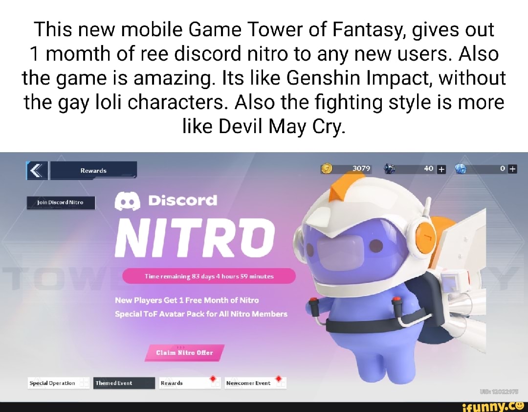 Tower of Fantasy Discord Nitro Special Gift Pack, One-Month Trial: How to  Claim