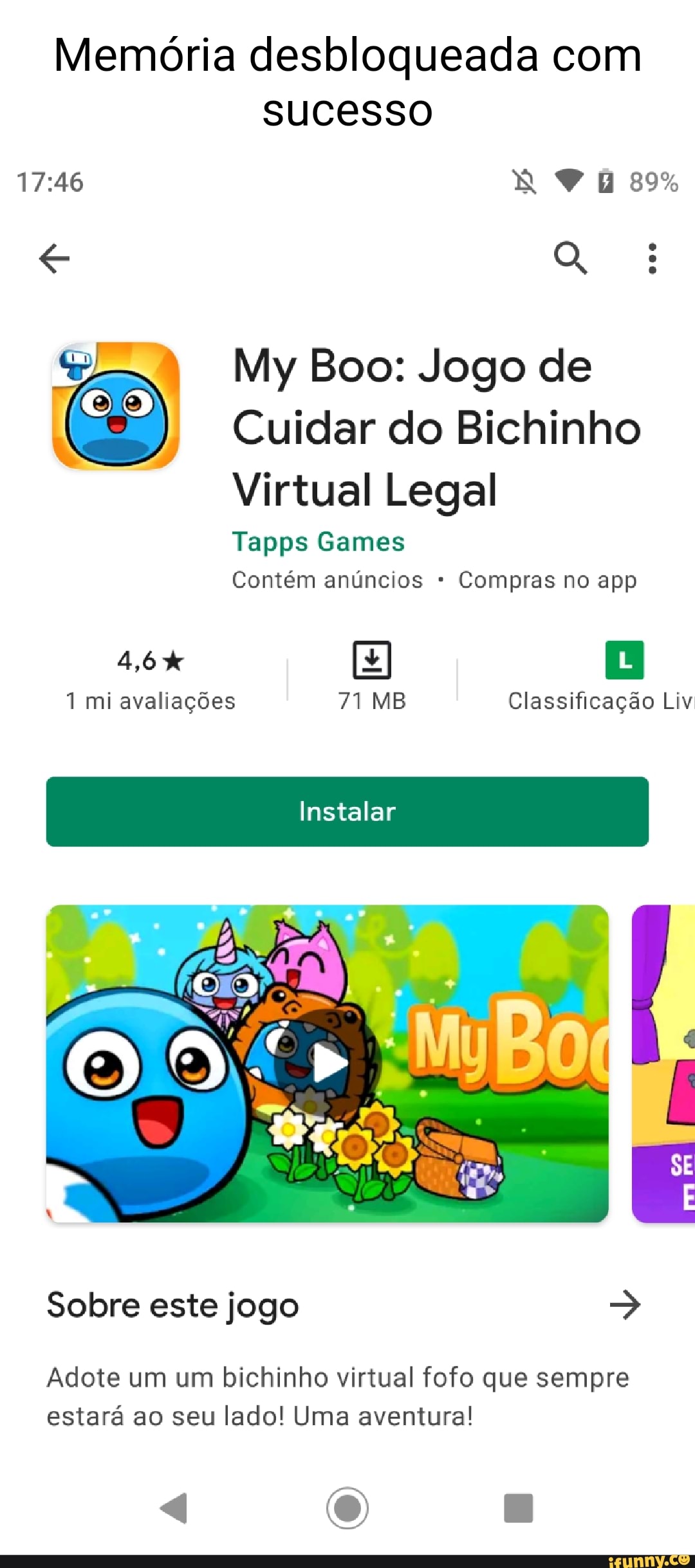 Memória desbloqueada com sucesso 089% My Boo: Jogo de Cuidar do Bichinho  Virtual Legal Tapps