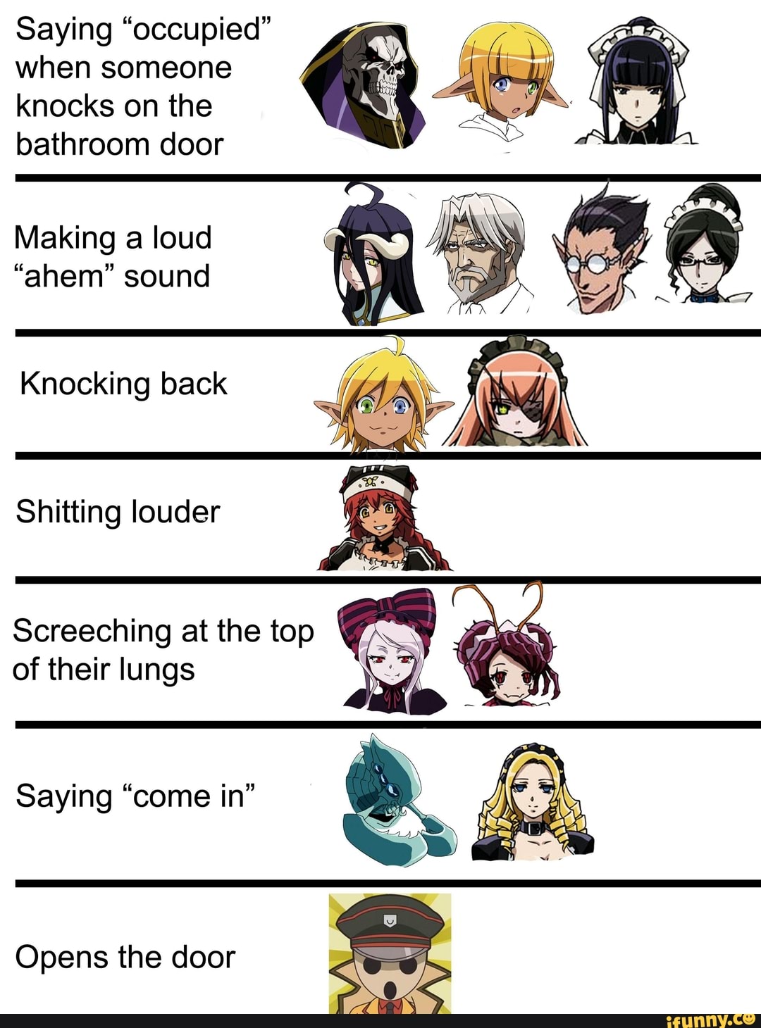 Saying "occupied" when someone knocks on the bathroom door Making a ...