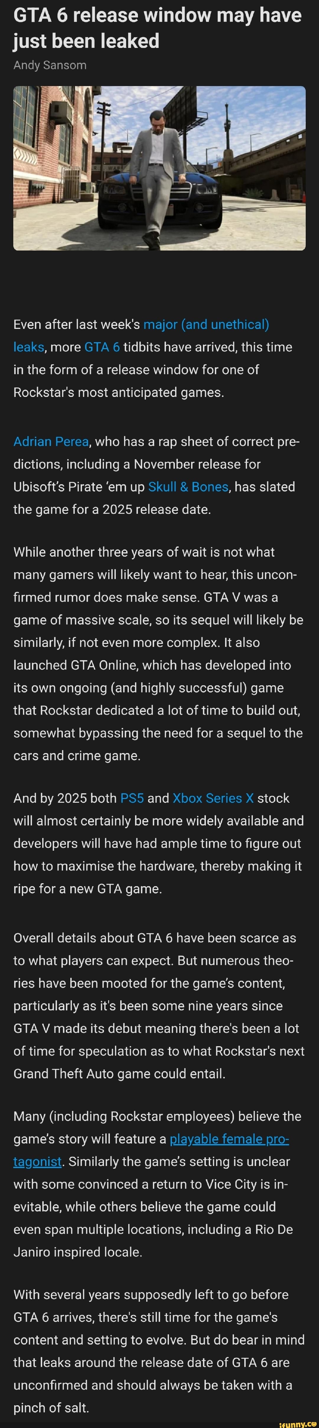 GTA 6's rumoured new release window is much closer, but it comes at a cost