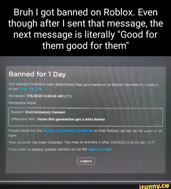 Bruh they banned me from Minecraft : r/ROBLOXBans