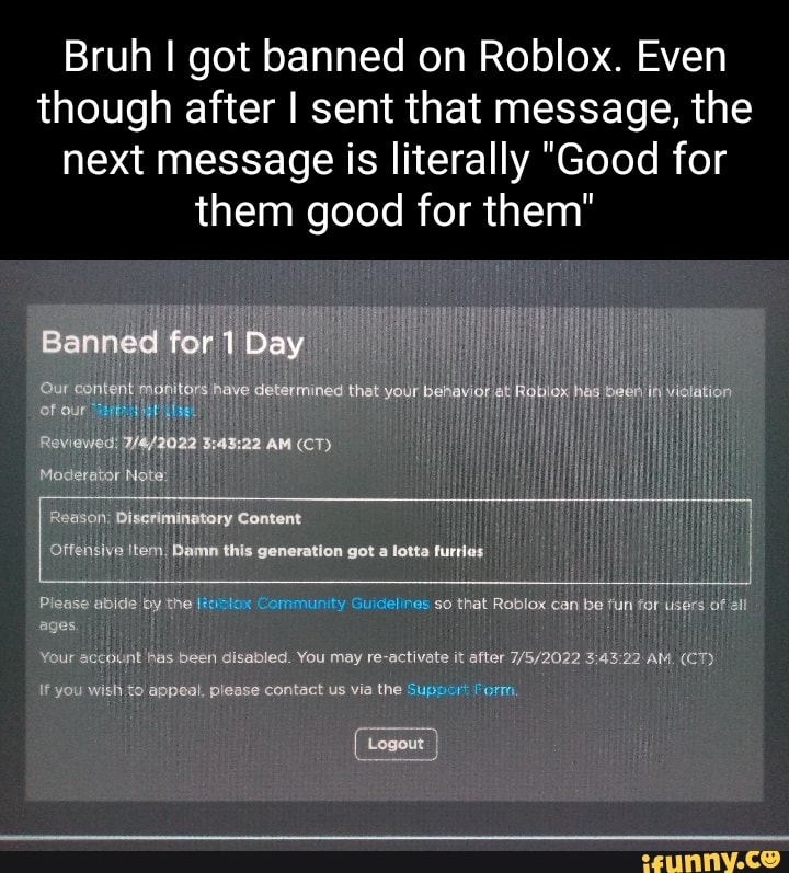 Bruh😭 #roblox #banned