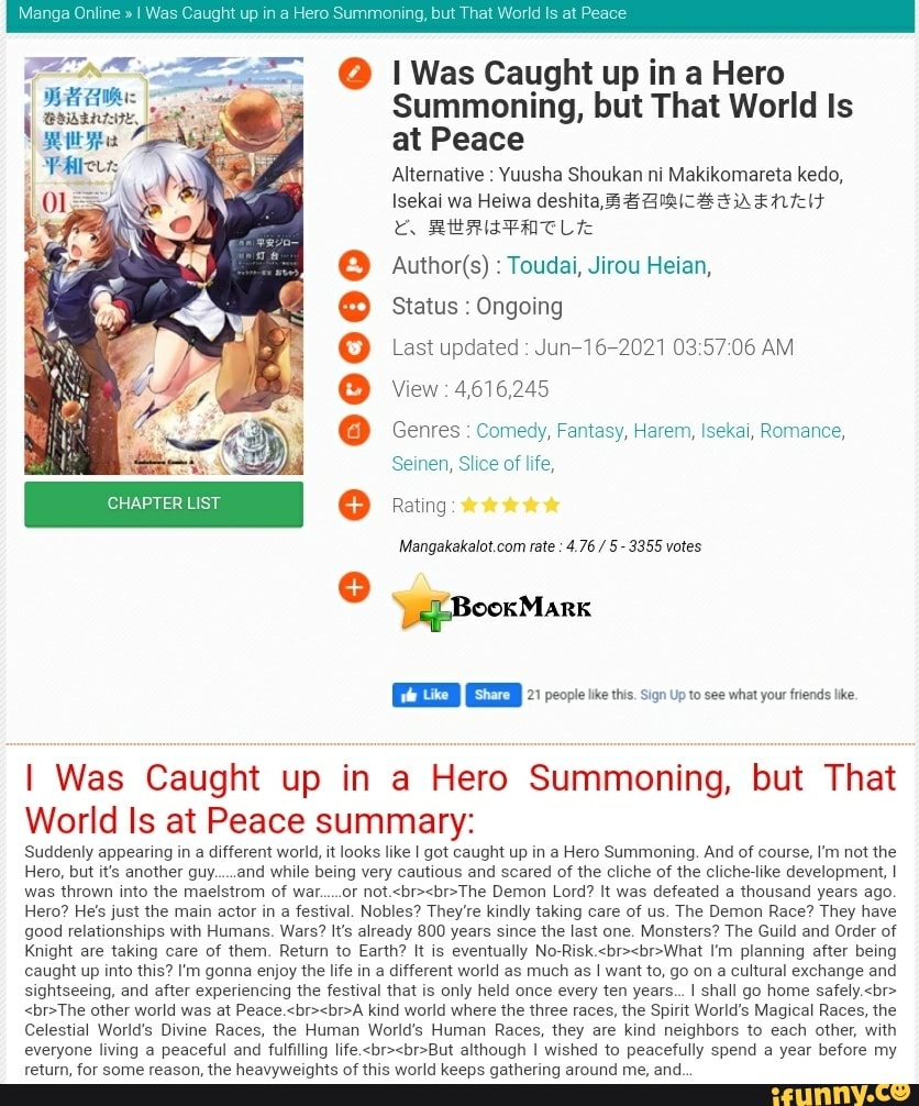I Got Caught Up In a Hero Summons, but the Other World was at Peace!  (Manga)