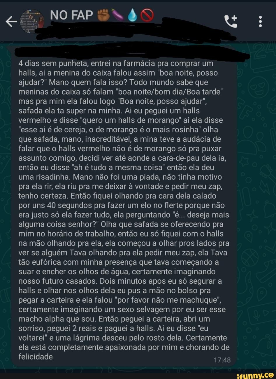 NO FAP 49 4 dias sem punheta, entrei na farmácia pra comprar um halls, ai a